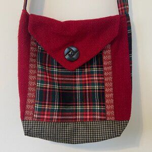 GALAFOREST Red Black White Plaid Cross Body Bag